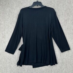 Chico's Traveler Stretch Black Wrap V-Neck Side Tie Top 3/4 Sleeve Size XL